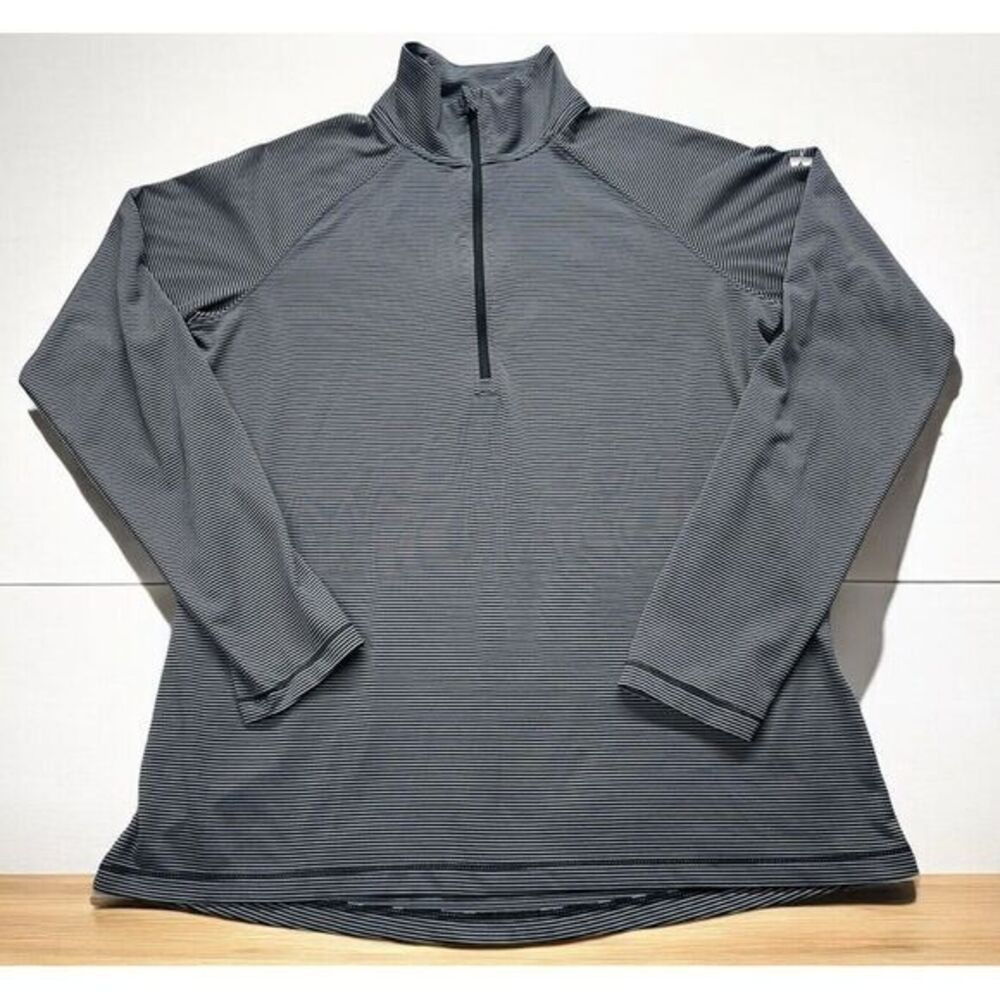 Under Armour UA Black Gray Microstripe 1/4 Zip Women's Heat Gear Medium Loose